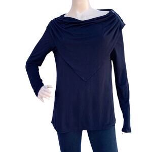 New Adrienne Vittadini Women Black Ruched Cowl Neck Long Sleeve Shirt Size L